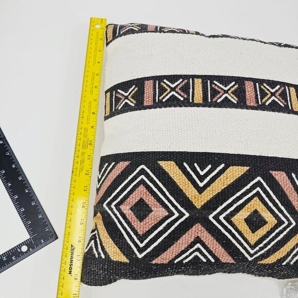 Boho kilim Geometric Tribal Accent lumbar Coach Pillow 18x18" Cream Beige Black - Picture 7 of 9